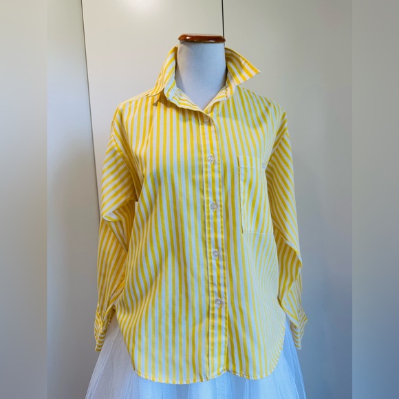 80s yellow striped button-up shirt is a vibrant nostalgic piece of fashion small - Picture 5 of 8